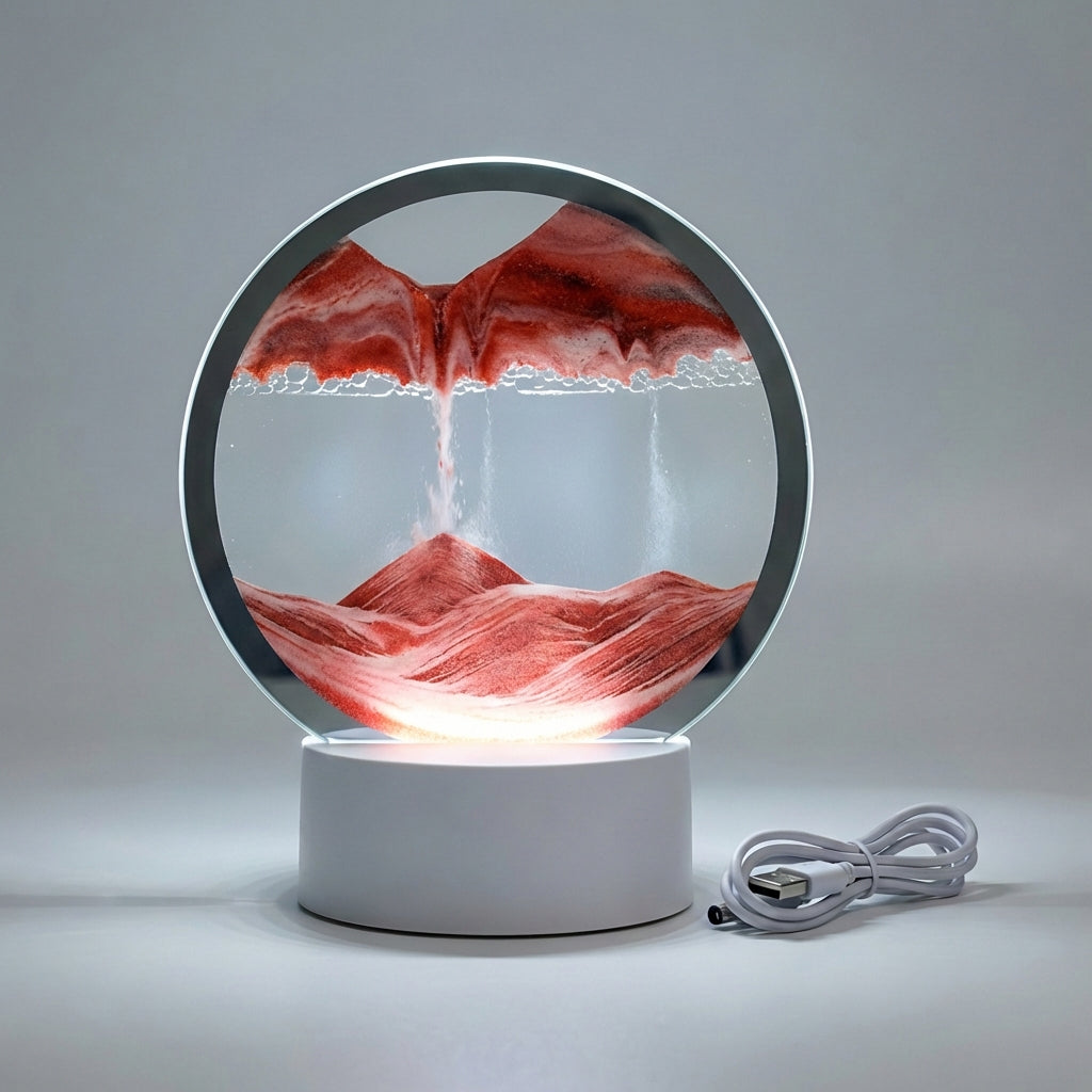 Moving Sand Picture Light 10 in x 8 in Glass Display 3W LED Accent Lamp Home Office Bedroom Nightstand Bookshelf Decor Tabletop Flowing Sand