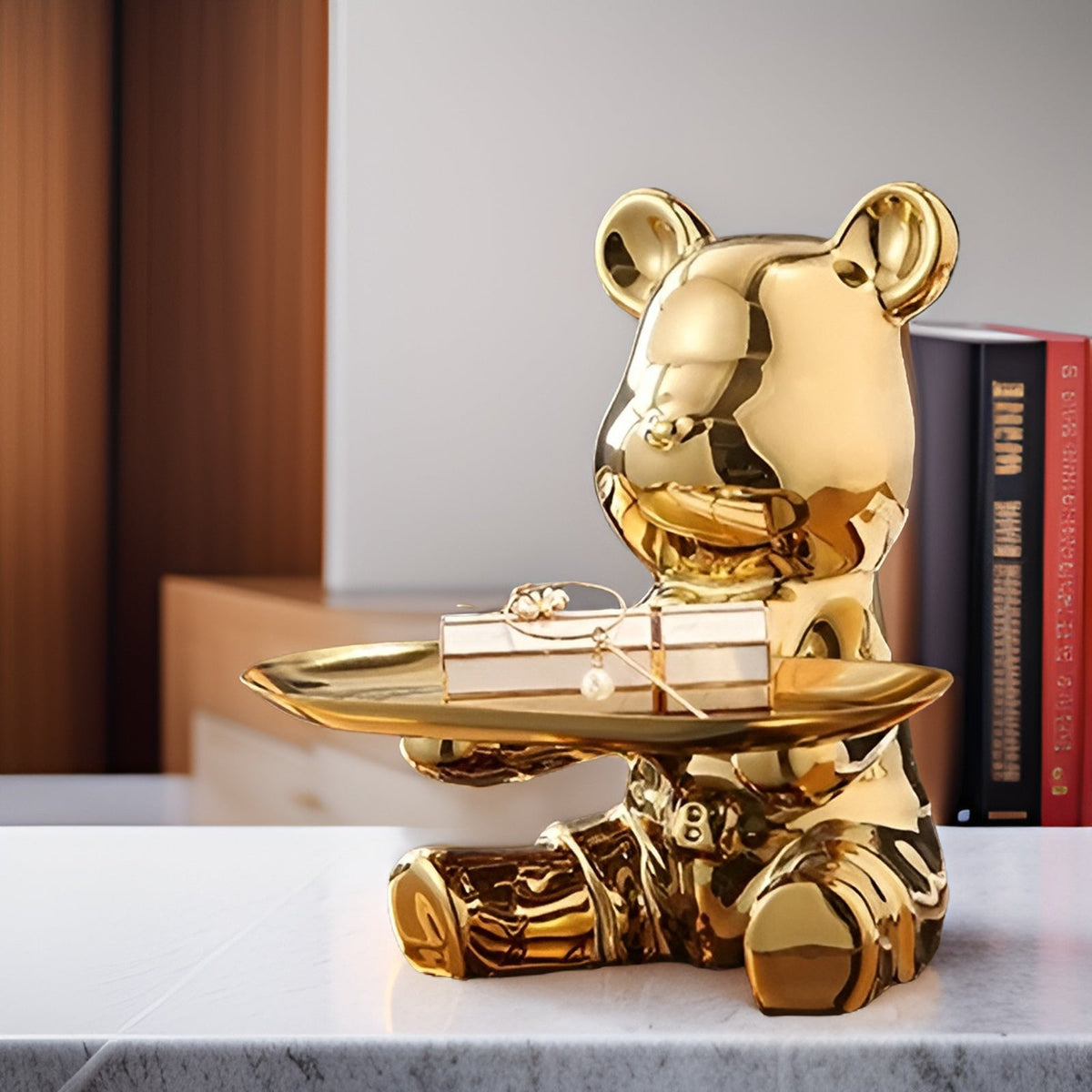 Modern Decorative Tray for Coffee Table - Ceramic Bear Figurine, Stylish Storage Solution for Home Décor