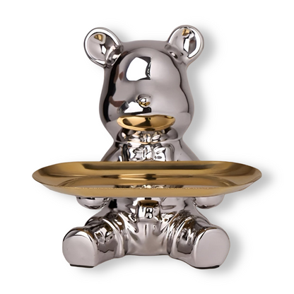 Modern Decorative Tray for Coffee Table - Ceramic Bear Figurine, Stylish Storage Solution for Home Décor