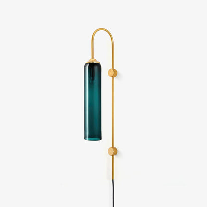 Cylindrical Glass Wall Sconce with 59 in Plug-In Cord for Bedrooms and Living Rooms | Modern Vertical Fixture Gold Metal Frame E27 Socket In
