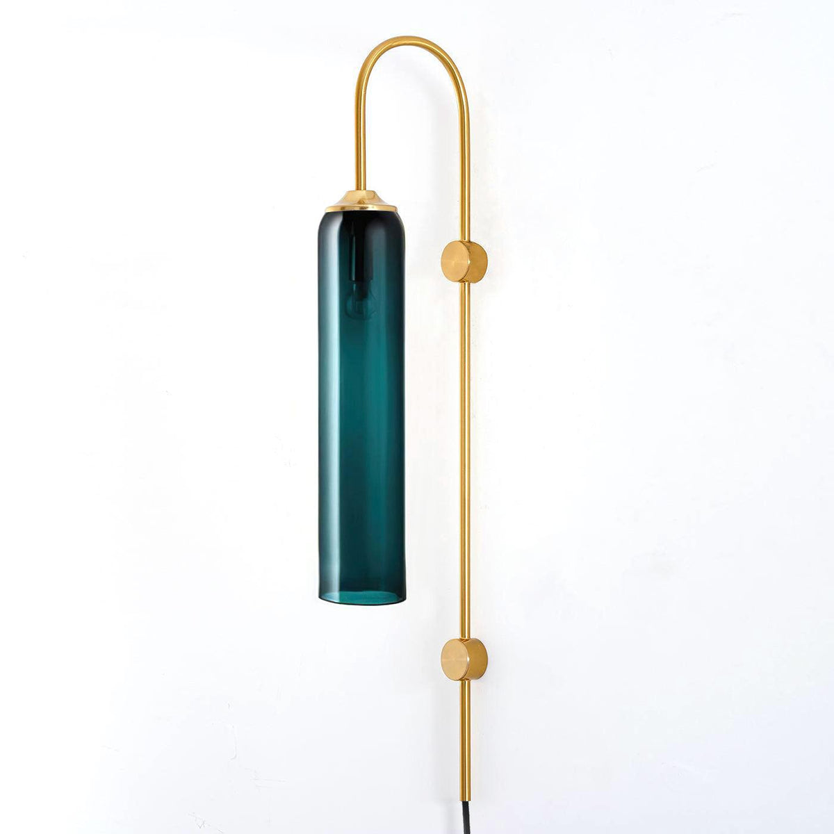 Cylindrical Glass Wall Sconce with 59 in Plug-In Cord for Bedrooms and Living Rooms | Modern Vertical Fixture Gold Metal Frame E27 Socket In