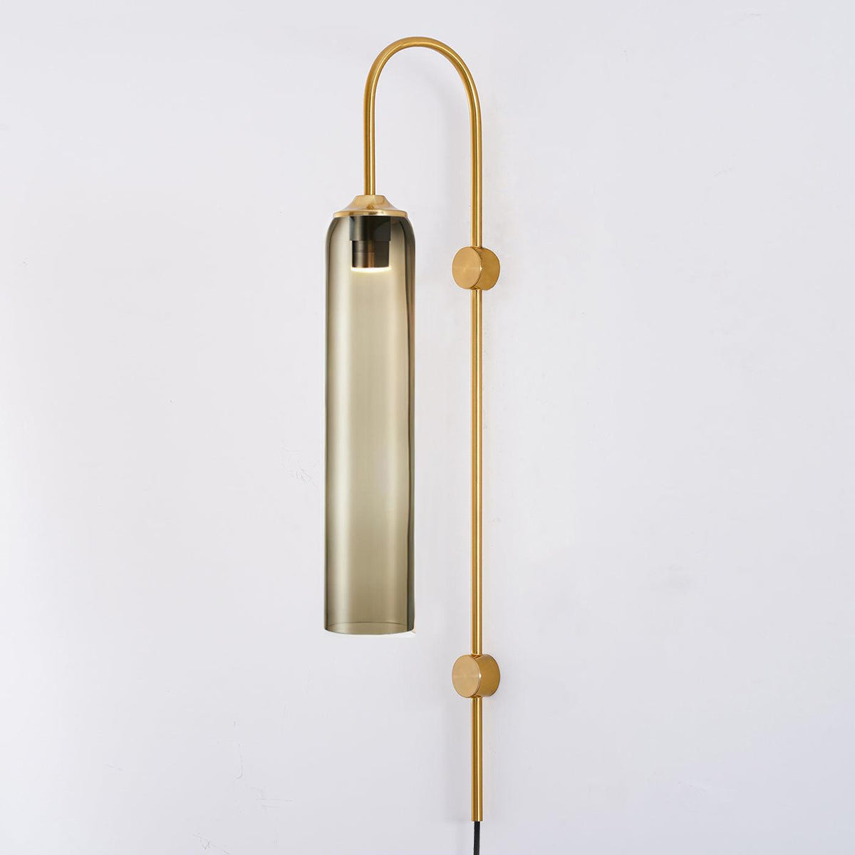 Cylindrical Glass Wall Sconce with 59 in Plug-In Cord for Bedrooms and Living Rooms | Modern Vertical Fixture Gold Metal Frame E27 Socket In
