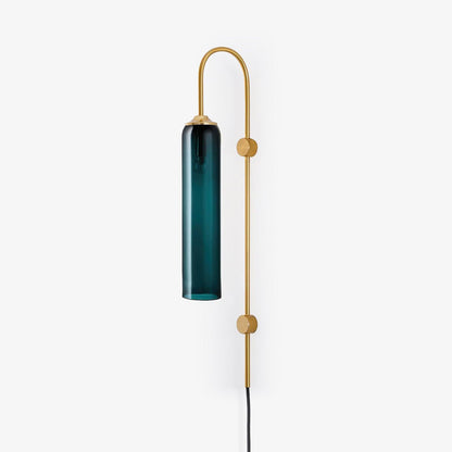 Cylindrical Glass Wall Sconce with 59 in Plug-In Cord for Bedrooms and Living Rooms | Modern Vertical Fixture Gold Metal Frame E27 Socket In