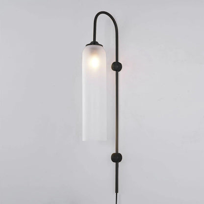 Cylindrical Glass Wall Sconce with 59 in Plug-In Cord for Bedrooms and Living Rooms | Modern Vertical Fixture Gold Metal Frame E27 Socket In