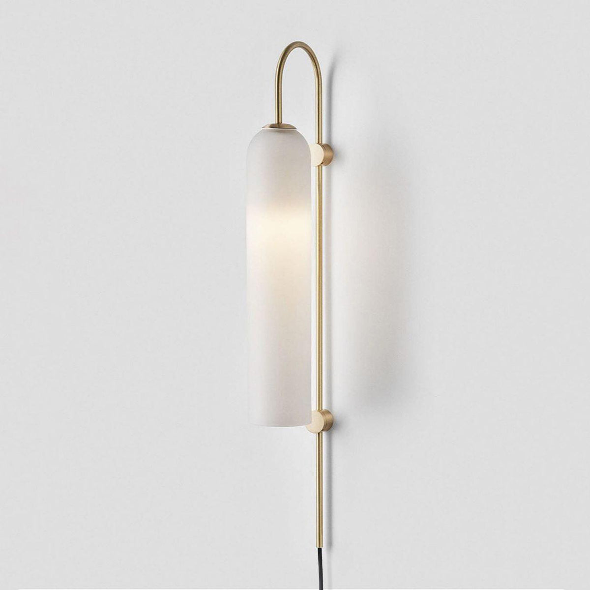 Cylindrical Glass Wall Sconce with 59 in Plug-In Cord for Bedrooms and Living Rooms | Modern Vertical Fixture Gold Metal Frame E27 Socket In