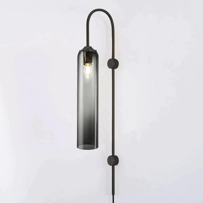 Cylindrical Glass Wall Sconce with 59 in Plug-In Cord for Bedrooms and Living Rooms | Modern Vertical Fixture Gold Metal Frame E27 Socket In