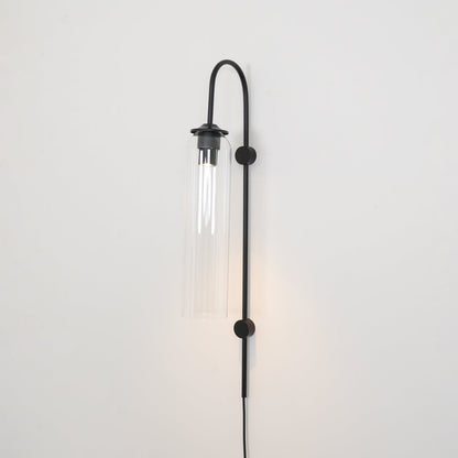 Cylindrical Glass Wall Sconce with 59 in Plug-In Cord for Bedrooms and Living Rooms | Modern Vertical Fixture Gold Metal Frame E27 Socket In