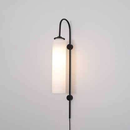 Cylindrical Glass Wall Sconce with 59 in Plug-In Cord for Bedrooms and Living Rooms | Modern Vertical Fixture Gold Metal Frame E27 Socket In