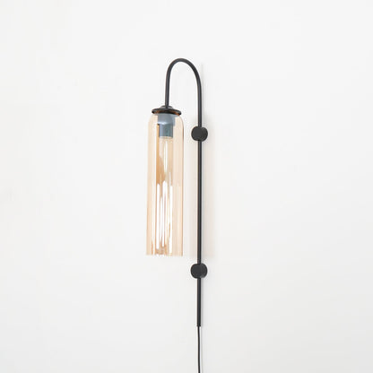 Cylindrical Glass Wall Sconce with 59 in Plug-In Cord for Bedrooms and Living Rooms | Modern Vertical Fixture Gold Metal Frame E27 Socket In