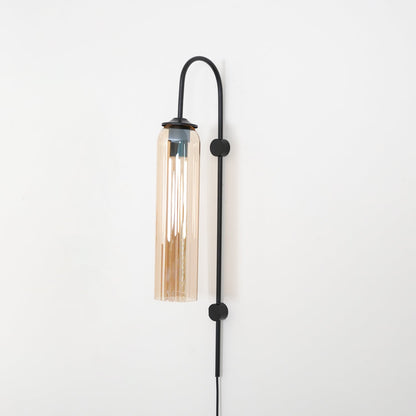 Cylindrical Glass Wall Sconce with 59 in Plug-In Cord for Bedrooms and Living Rooms | Modern Vertical Fixture Gold Metal Frame E27 Socket In
