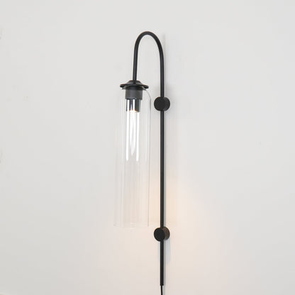 Cylindrical Glass Wall Sconce with 59 in Plug-In Cord for Bedrooms and Living Rooms | Modern Vertical Fixture Gold Metal Frame E27 Socket In