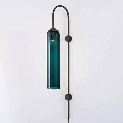 Cylindrical Glass Wall Sconce with 59 in Plug-In Cord for Bedrooms and Living Rooms | Modern Vertical Fixture Gold Metal Frame E27 Socket In