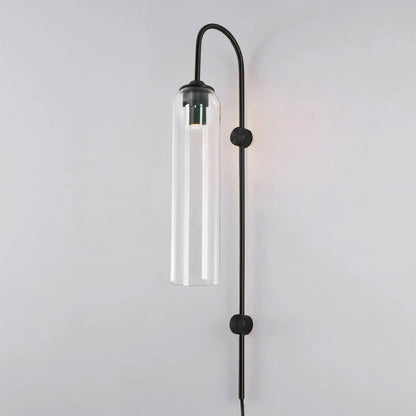 Cylindrical Glass Wall Sconce with 59 in Plug-In Cord for Bedrooms and Living Rooms | Modern Vertical Fixture Gold Metal Frame E27 Socket In
