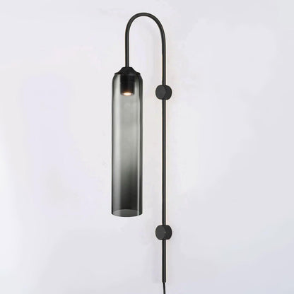 Cylindrical Glass Wall Sconce with 59 in Plug-In Cord for Bedrooms and Living Rooms | Modern Vertical Fixture Gold Metal Frame E27 Socket In
