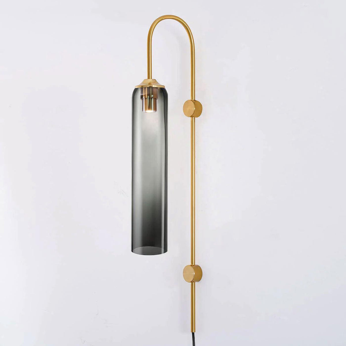 Cylindrical Glass Wall Sconce with 59 in Plug-In Cord for Bedrooms and Living Rooms | Modern Vertical Fixture Gold Metal Frame E27 Socket In