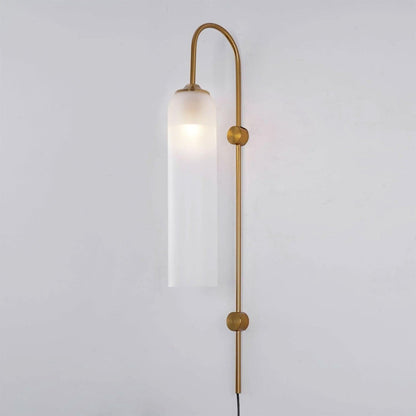 Cylindrical Glass Wall Sconce with 59 in Plug-In Cord for Bedrooms and Living Rooms | Modern Vertical Fixture Gold Metal Frame E27 Socket In