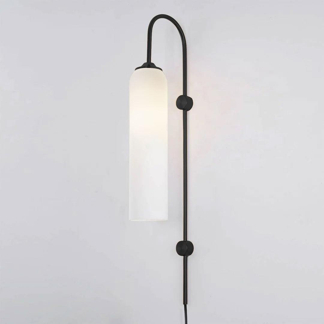 Cylindrical Glass Wall Sconce with 59 in Plug-In Cord for Bedrooms and Living Rooms | Modern Vertical Fixture Gold Metal Frame E27 Socket In