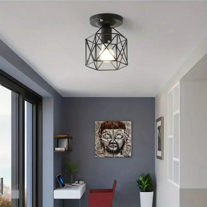 Modern Gold Ceiling Light | Geometric Metal Cage Design with Compact Versatility | Elegant Fixture for Sophisticated Spaces