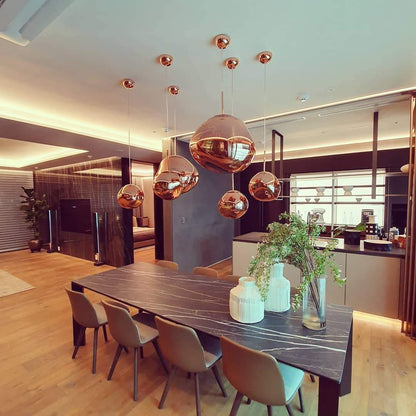 Reflective Globe Pendant Light Fixture with Adjustable Drop | Metal Hanging Ceiling Lamp for Kitchen Island Dining Room Living Space | Avail