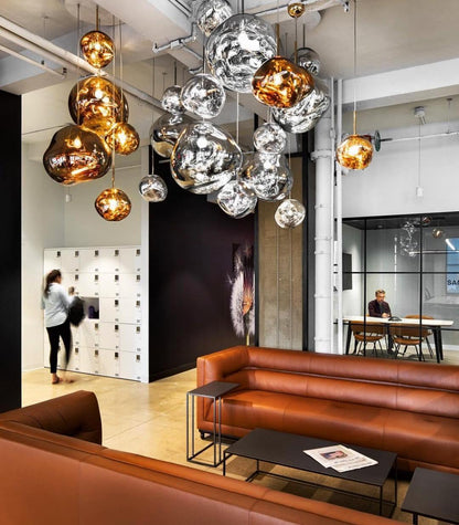 Reflective Globe Pendant Light Fixture with Adjustable Drop | Metal Hanging Ceiling Lamp for Kitchen Island Dining Room Living Space | Avail