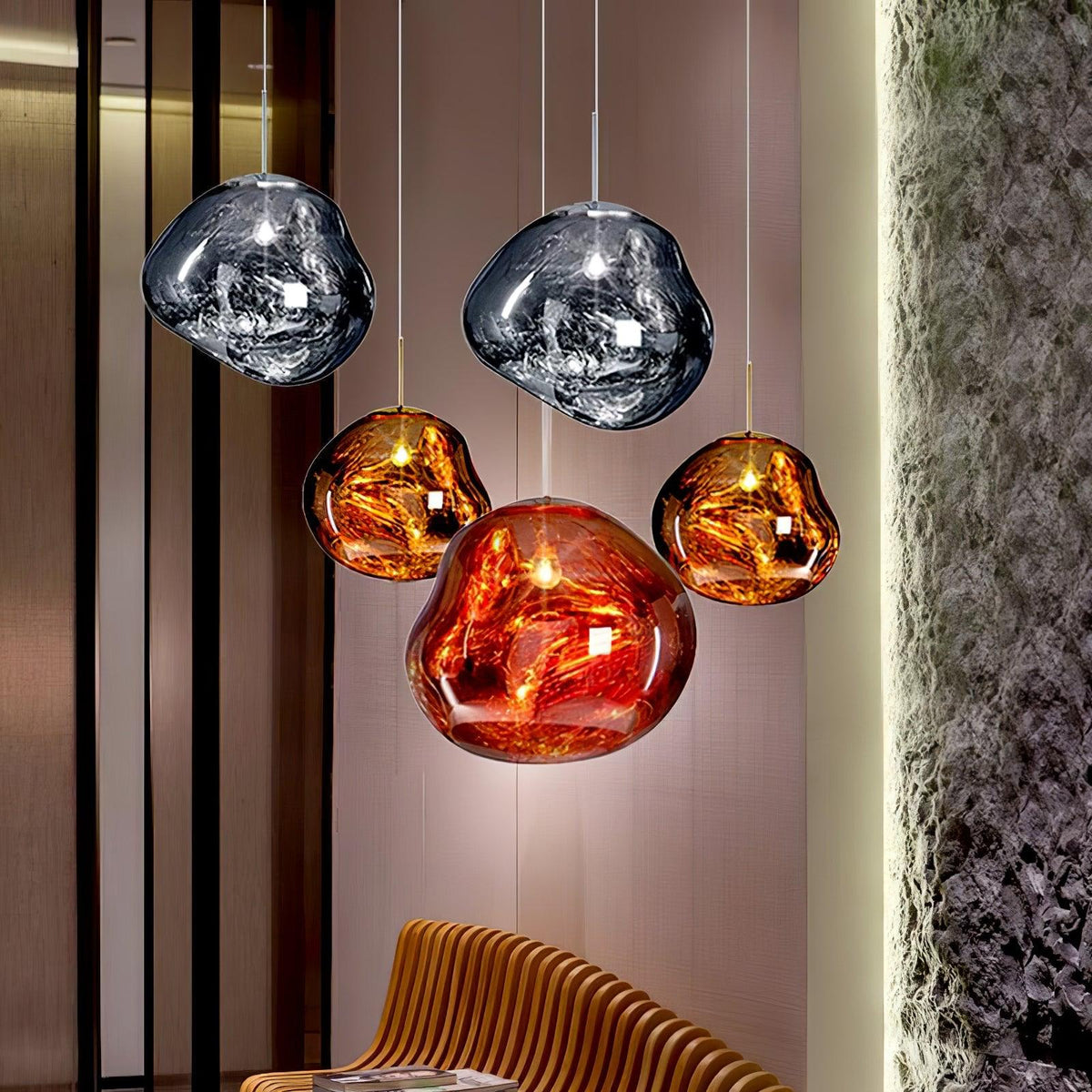 Reflective Globe Pendant Light Fixture with Adjustable Drop | Metal Hanging Ceiling Lamp for Kitchen Island Dining Room Living Space | Avail