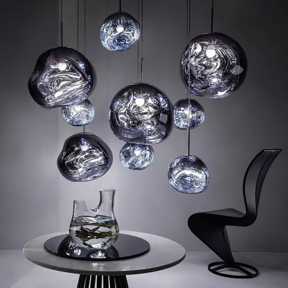 Reflective Globe Pendant Light Fixture with Adjustable Drop | Metal Hanging Ceiling Lamp for Kitchen Island Dining Room Living Space | Avail