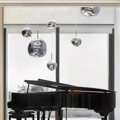 Reflective Globe Pendant Light Fixture with Adjustable Drop | Metal Hanging Ceiling Lamp for Kitchen Island Dining Room Living Space | Avail