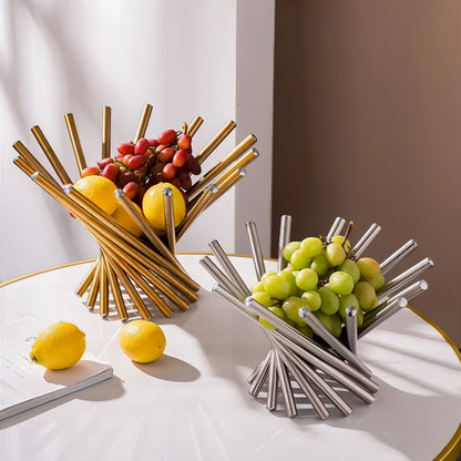 Modern Metal Fruit Basket with Open Ring Design – Gold or Silver Centerpiece for Kitchen and Dining Table
