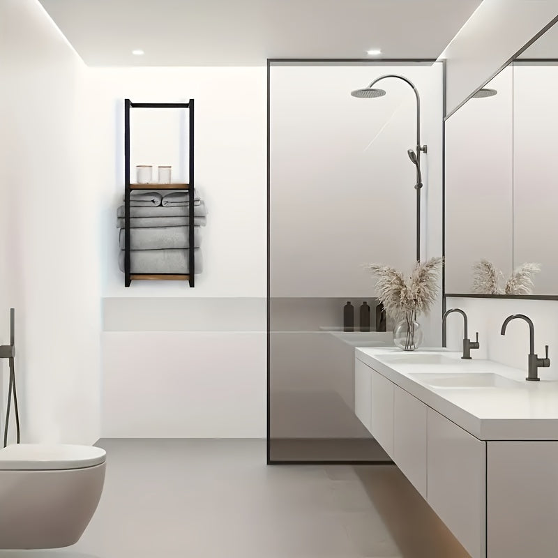 Modern Metal Towel Rack with Waterproof Shelf for Stylish Bathroom Storage