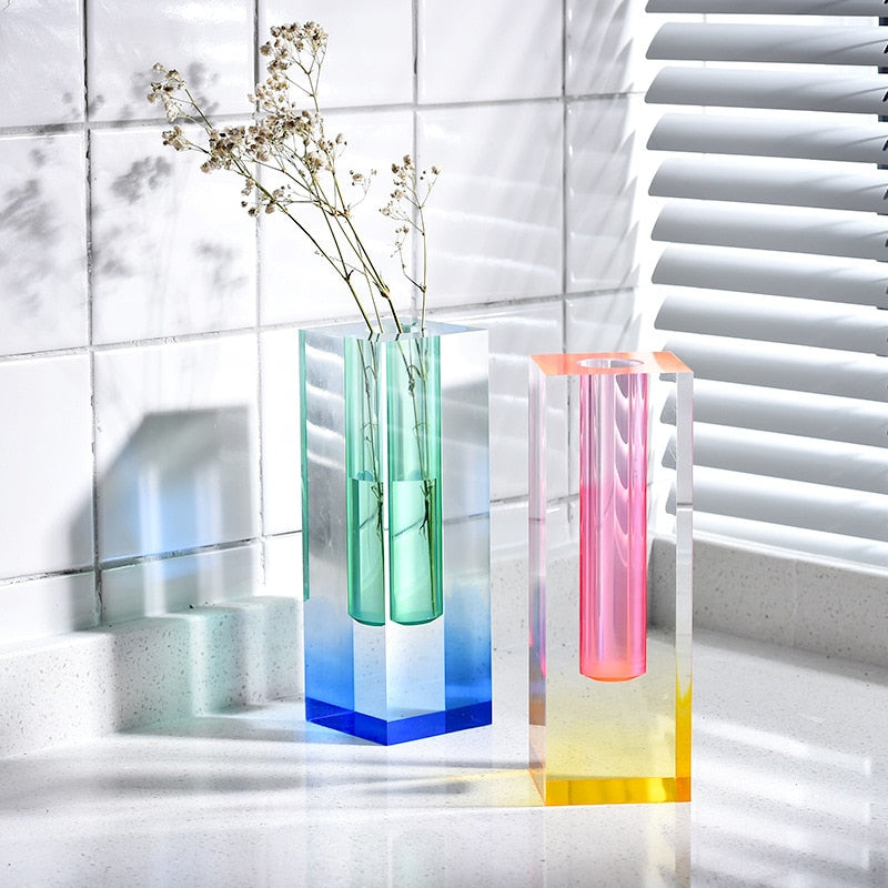 Modern Prism Acrylic Vase – Colorful Desktop Organizer for Floral Displays