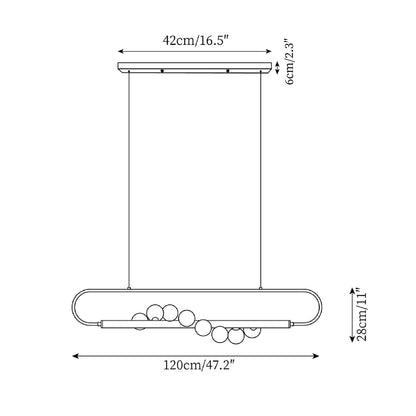 Linear Pendant Light Fixture 35.4 Inch with Frosted Glass Globes for Dining Table Kitchen Island Brass Wood Finish Adjustable Height 5-Bulb