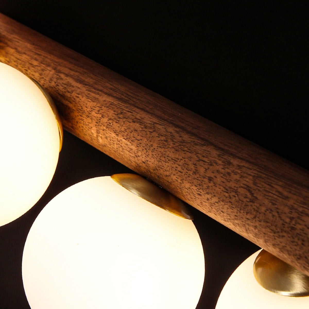Linear Pendant Light Fixture 35.4 Inch with Frosted Glass Globes for Dining Table Kitchen Island Brass Wood Finish Adjustable Height 5-Bulb