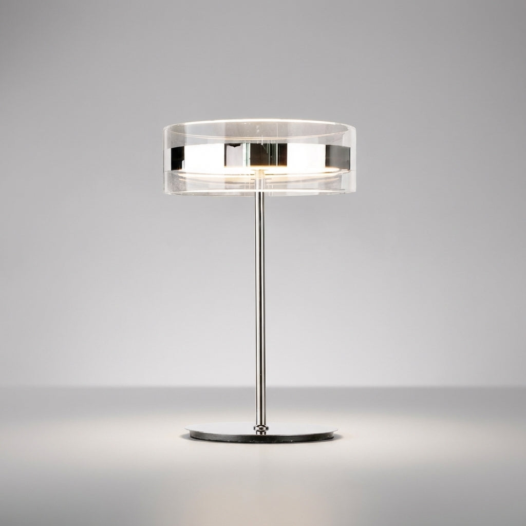 Cylindrical Acrylic Desk Lamp Chrome 15.7 in Tall Nightstand Light Bedroom Office Reading Adjustable Glow Warm Lighting Fixture