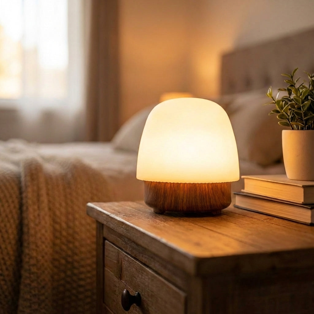 Rechargeable Silicone Shade LED Desk Lamp with Dimmer & Color Temperature Control for Nightstand, Nursery, Office | Natural Wood Base