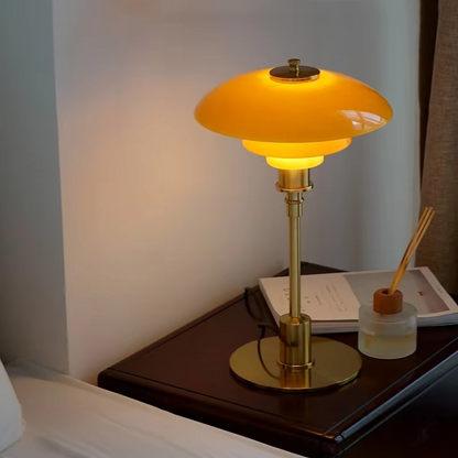 Layered Glass Desk Lamp with Metal Base 11 in Orange LED Reading Light for Nightstand Bedroom Office Modern Ambient Lighting 18.5 in Tall