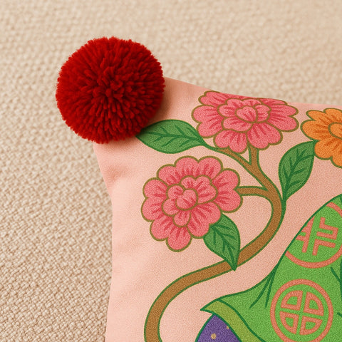 Mira Garden Cushion Cover - Reversible Microfiber with Pompom Detail