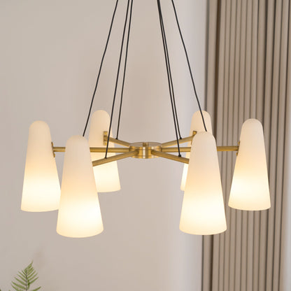 Overhead Light Fixture with Frosted Globes in Metal Frame for Dining or Living Spaces 6 to 8 Arms Extendable Cord