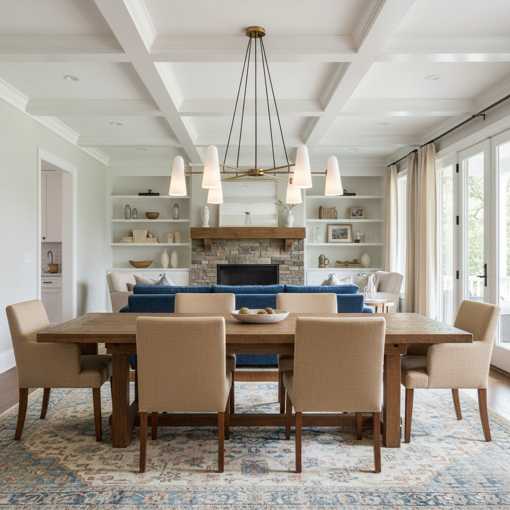 Overhead Light Fixture with Frosted Globes in Metal Frame for Dining or Living Spaces 6 to 8 Arms Extendable Cord