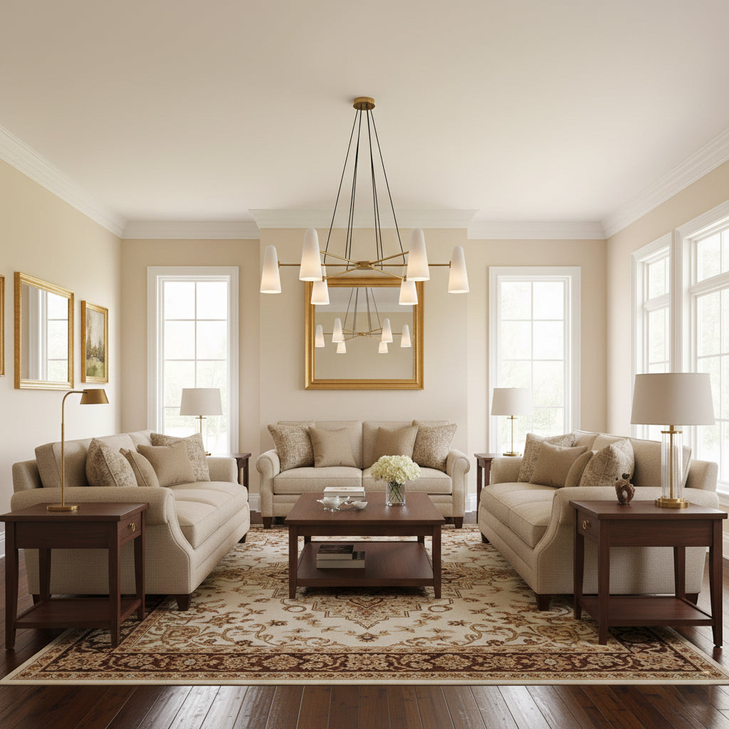 Overhead Light Fixture with Frosted Globes in Metal Frame for Dining or Living Spaces 6 to 8 Arms Extendable Cord