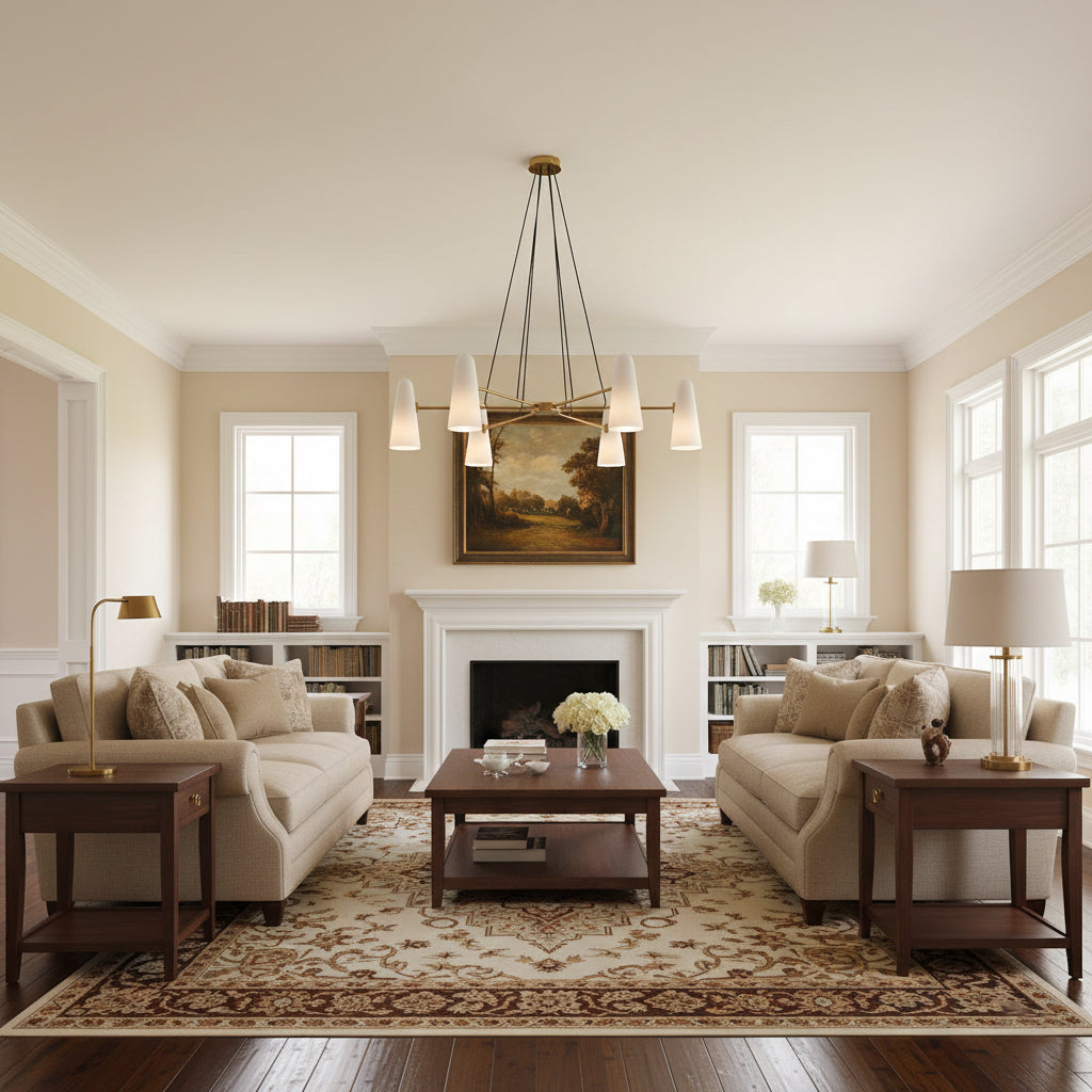 Overhead Light Fixture with Frosted Globes in Metal Frame for Dining or Living Spaces 6 to 8 Arms Extendable Cord