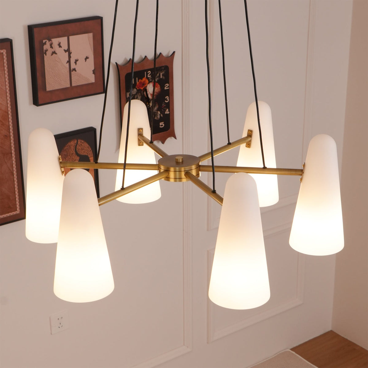 Overhead Light Fixture with Frosted Globes in Metal Frame for Dining or Living Spaces 6 to 8 Arms Extendable Cord