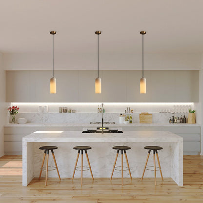 Alabaster Stone Hanging Lamp 10 in Tall White Shade Brass Accent Minimal Pendant for Islands Dining Tables Bedrooms Entryways