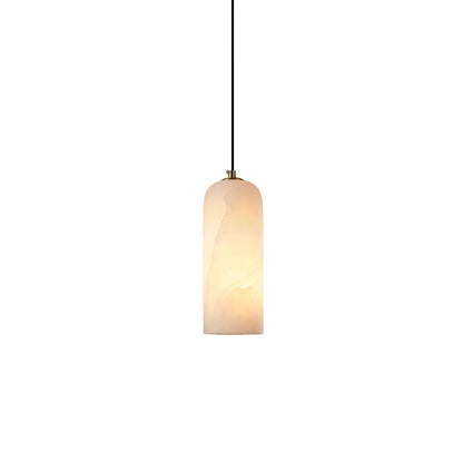 Alabaster Stone Hanging Lamp 10 in Tall White Shade Brass Accent Minimal Pendant for Islands Dining Tables Bedrooms Entryways