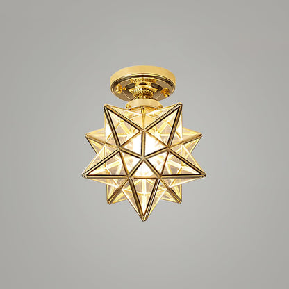 Geometric Star Pendant Light Fixture with Multi-Faceted Glass Panels for Hallway Entry Living Room Indoor Overhead Lighting