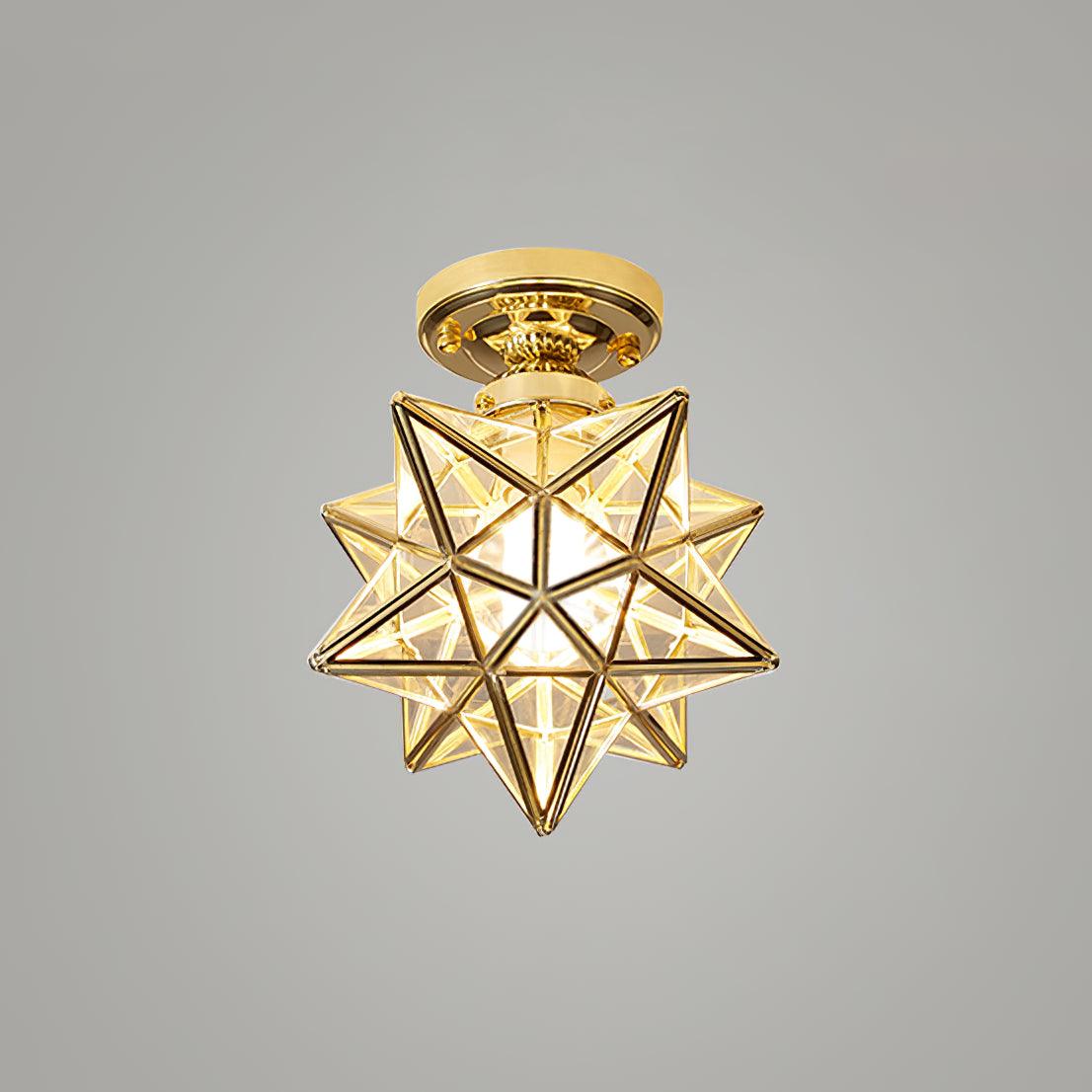 Geometric Star Pendant Light Fixture with Multi-Faceted Glass Panels for Hallway Entry Living Room Indoor Overhead Lighting