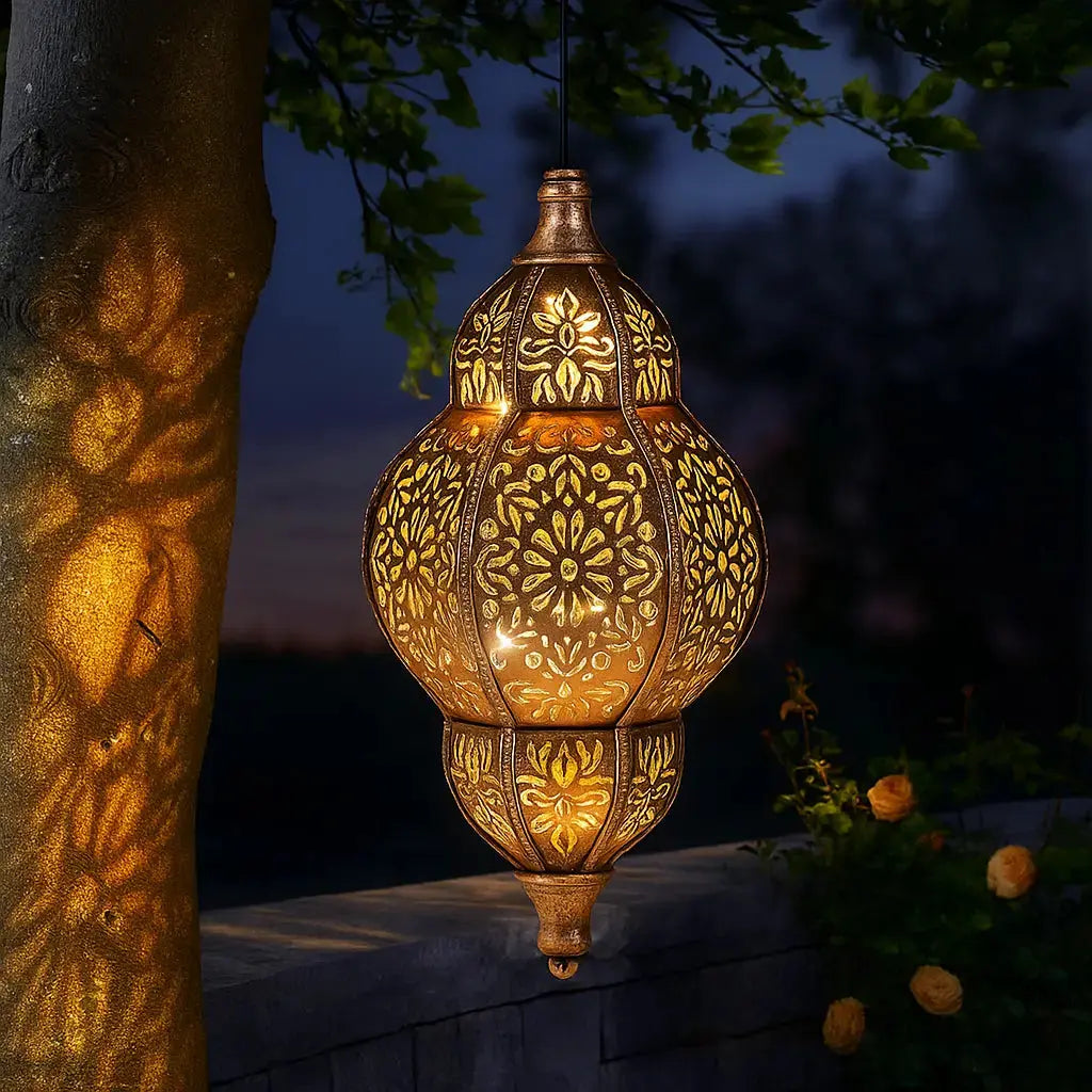 Lanternes solaires marocaines Ortekor | Éclairage extérieur artisanal à allumage automatique | Conception résistante aux intempéries pour une ambiance tout au long de l'année