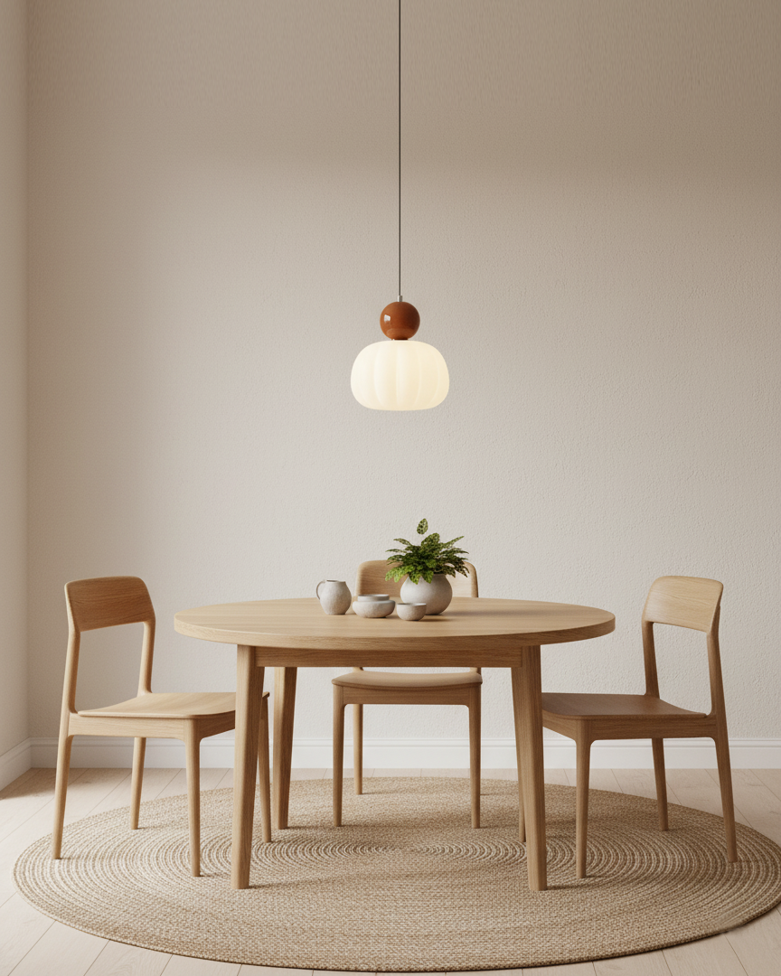 Sculptural Mini Pendant Light with Rounded Acrylic Shade for Dining Rooms, Bedrooms & Kitchen Nooks – 5.5-Inch White Globe Fixture, Adjustab