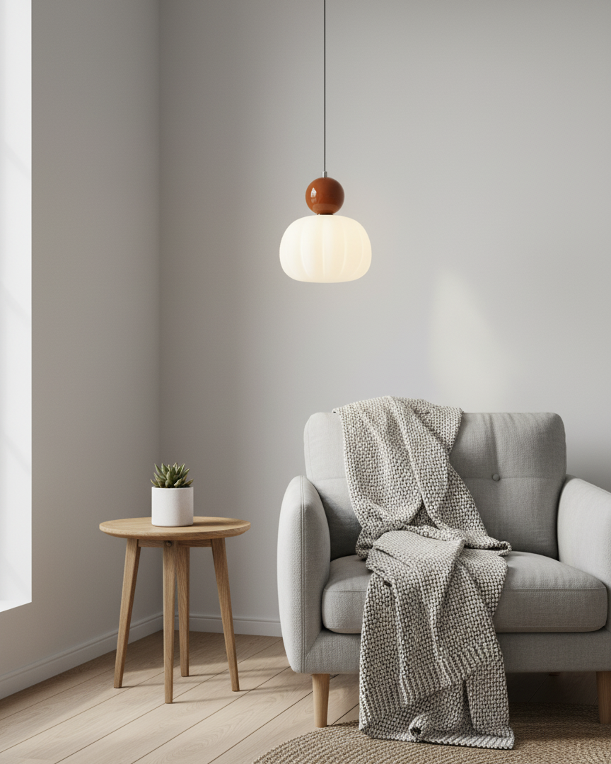 Sculptural Mini Pendant Light with Rounded Acrylic Shade for Dining Rooms, Bedrooms & Kitchen Nooks – 5.5-Inch White Globe Fixture, Adjustab