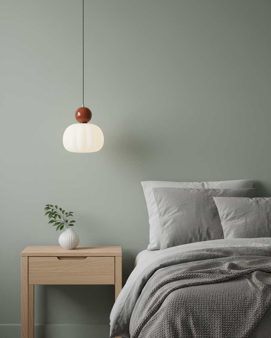 Sculptural Mini Pendant Light with Rounded Acrylic Shade for Dining Rooms, Bedrooms & Kitchen Nooks – 5.5-Inch White Globe Fixture, Adjustab