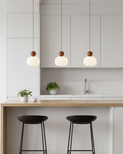 Sculptural Mini Pendant Light with Rounded Acrylic Shade for Dining Rooms, Bedrooms & Kitchen Nooks – 5.5-Inch White Globe Fixture, Adjustab
